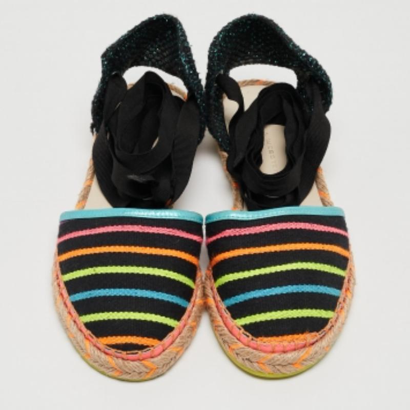 Sophia Webster Mehrfarbige Espadrille-Flats aus Stoff mit Juana-Bändern, neu, Größe 37 im Zustand „Gut“ im Angebot in Dubai, Al Qouz 2