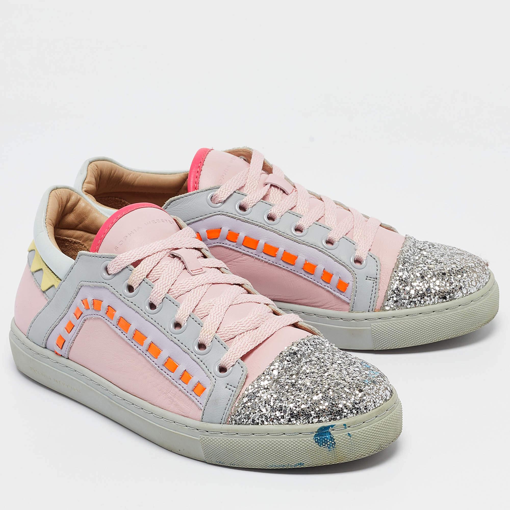 Sophia Webster Multicolor Glitter and Leather Riko Sneakers Size 38.5 In Good Condition For Sale In Dubai, Al Qouz 2