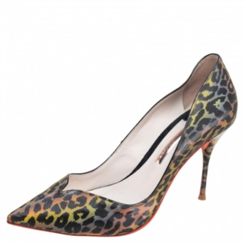 Gray Sophia Webster Multicolor Holographic Leopard Print PVC Izzy Pumps Size 38