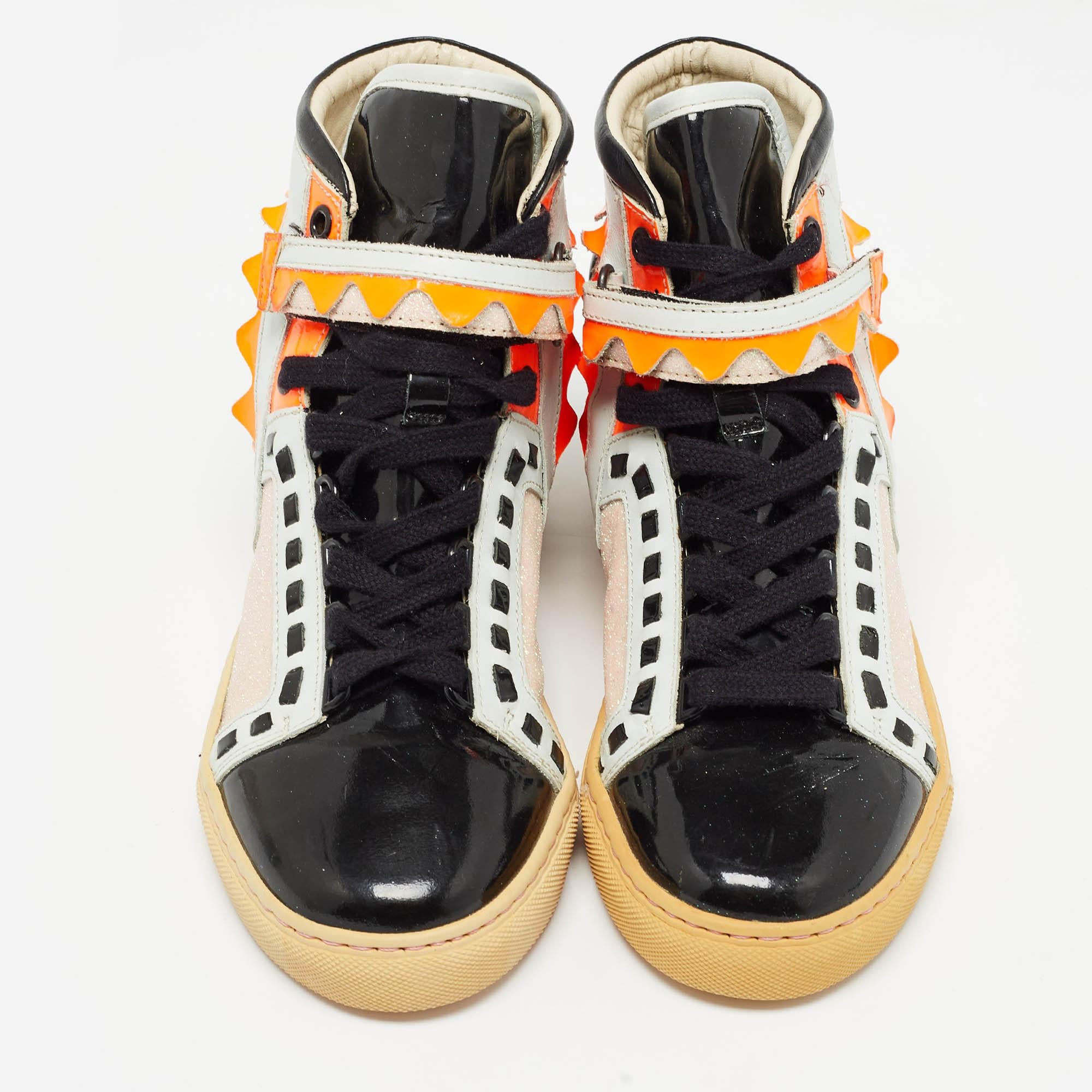 Beige Sophia Webster Multicolor Leather and Glitter Riko High Top Sneakers Size 36 For Sale