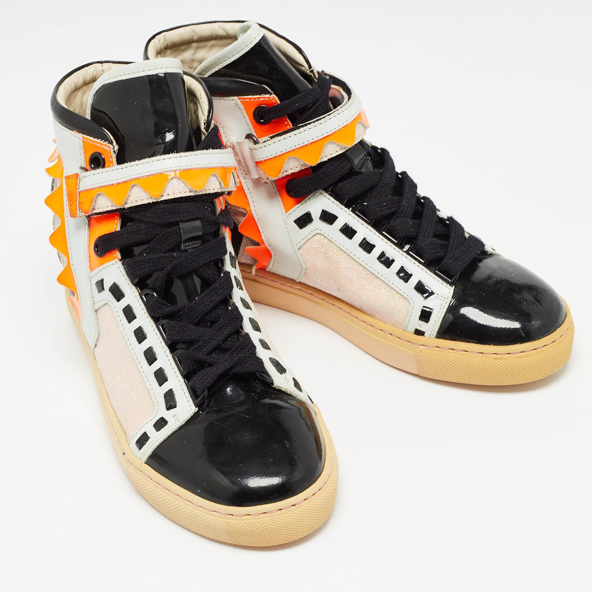 Sophia Webster Multicolor Leather and Glitter Riko High Top Sneakers Size 36 In Good Condition For Sale In Dubai, Al Qouz 2