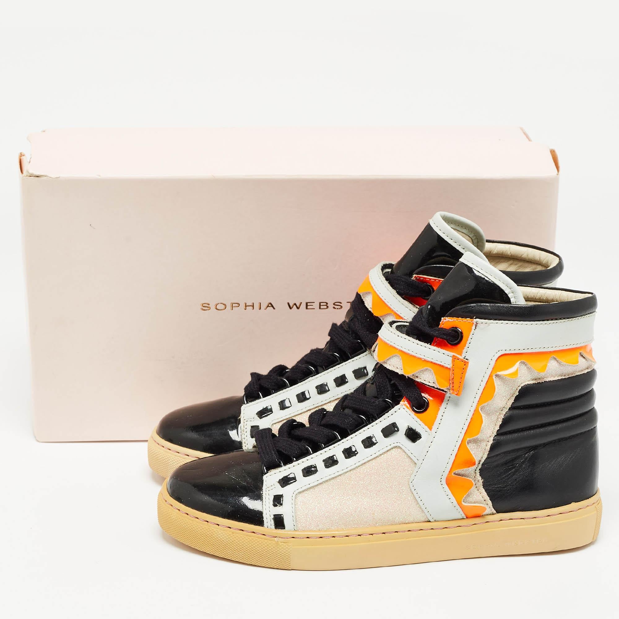 Sophia Webster Multicolor Leather and Glitter Riko High Top Sneakers Size 36 For Sale 4