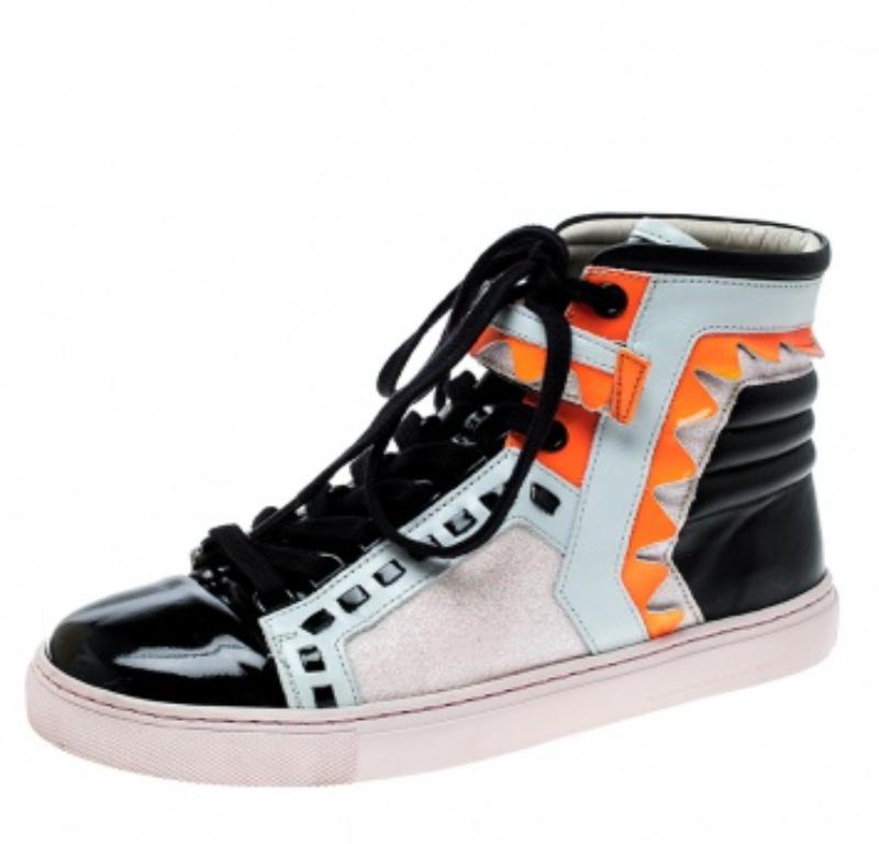 Baskets hautes Riko Sophia Webster en cuir multicolore et paillettes, taille 37 en vente 1