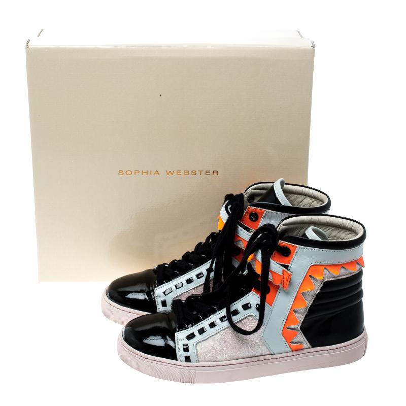 Sophia Webster Multicolor Leather and Glitter Riko High Top Sneakers Size 37 3