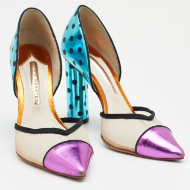 Sophia Webster Multicolor Leather And Mesh Jessica D'Orsay Pumps Size 37 In Good Condition For Sale In Dubai, Al Qouz 2