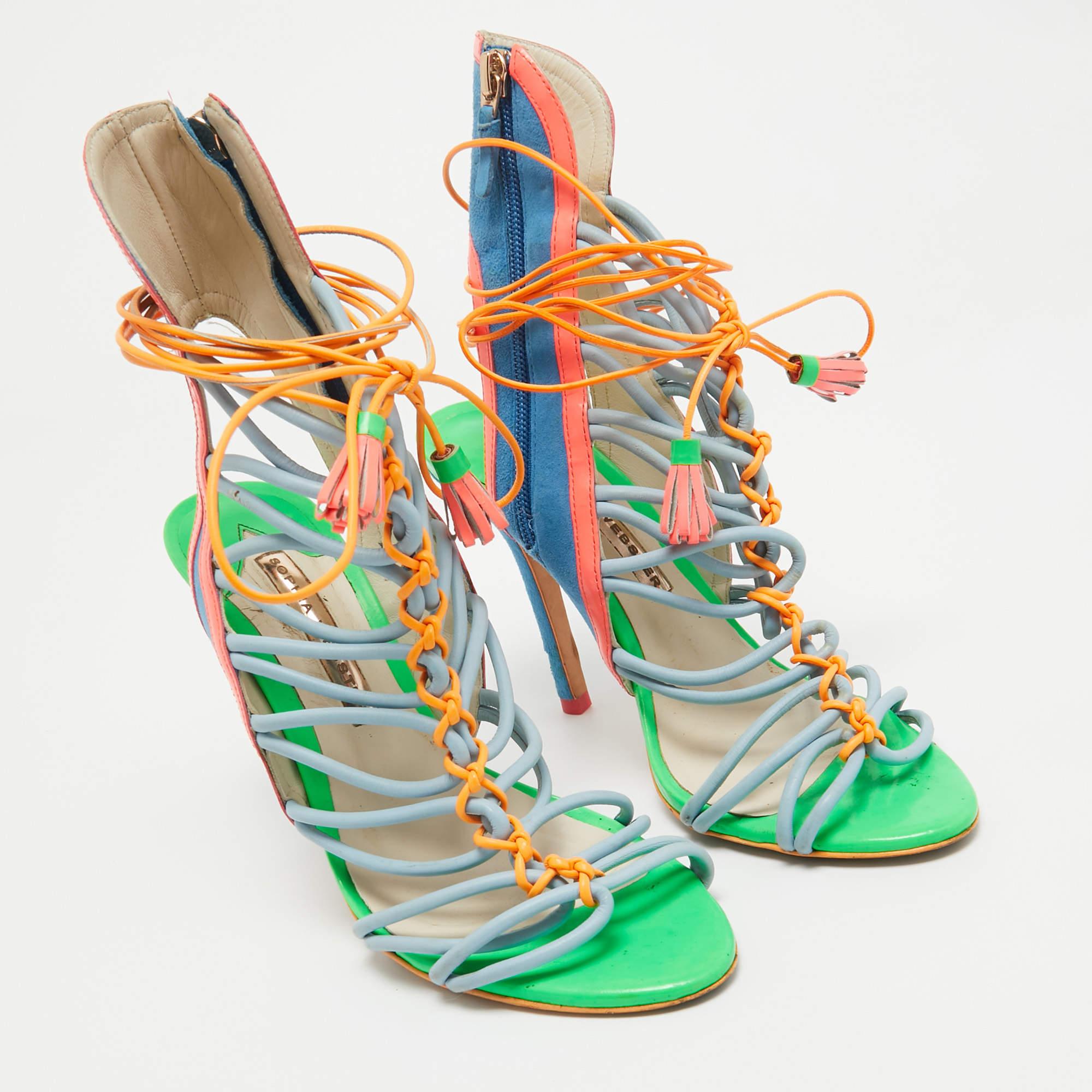 Sophia Webster Multicolor Leather and Suede Lacey Sandals Size 38.5 In Fair Condition For Sale In Dubai, Al Qouz 2
