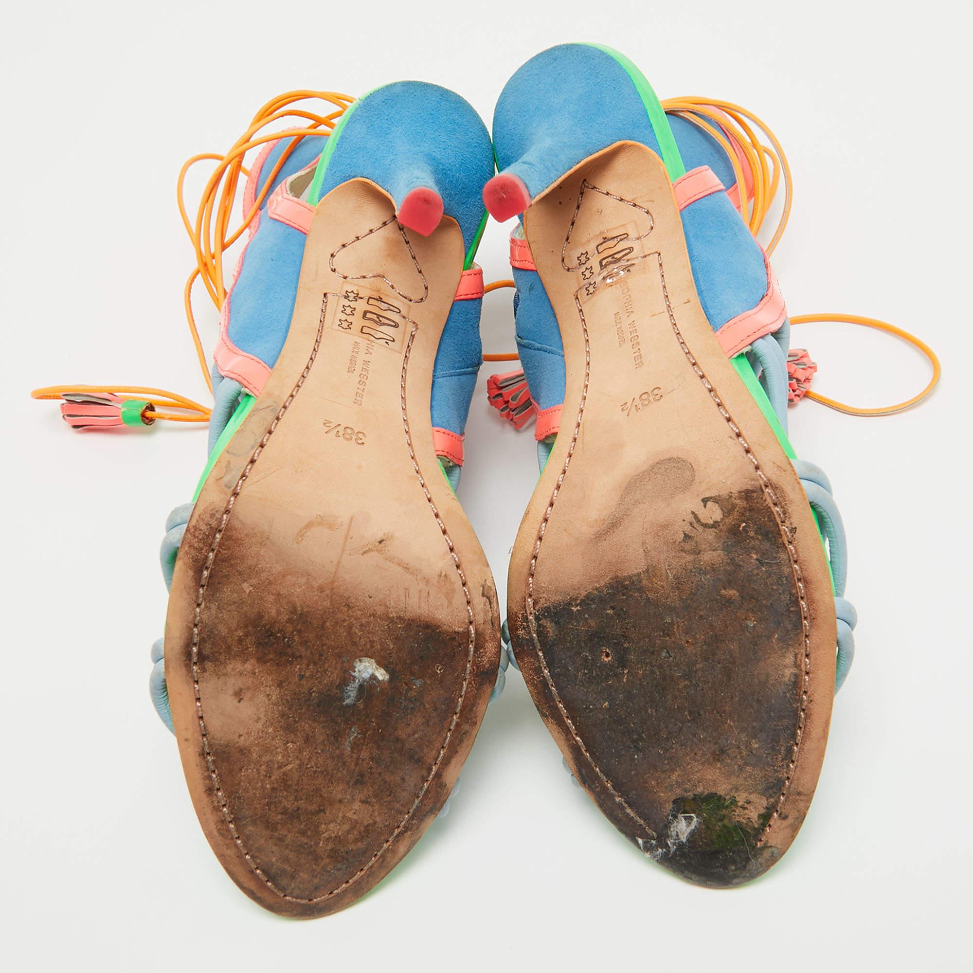 Sophia Webster Multicolor Leather and Suede Lacey Sandals Size 38.5 For Sale 1