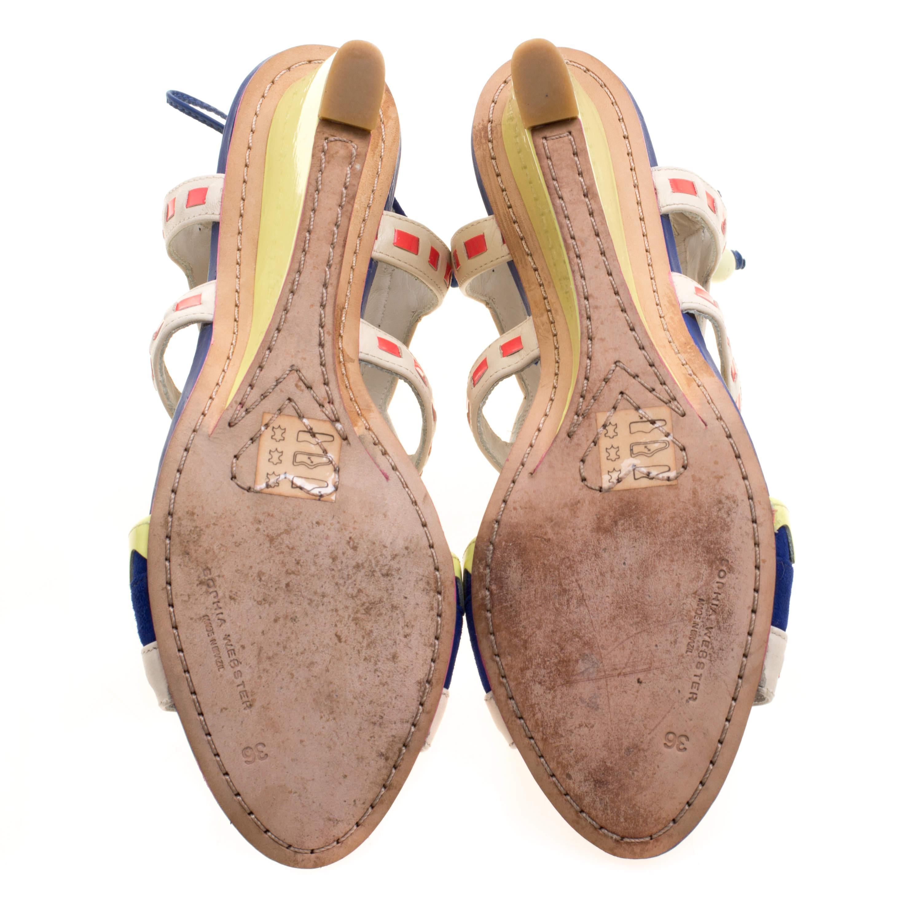 Sophia Webster Multicolor Leather and Suede Raya Wedge Sandals Size 36 1