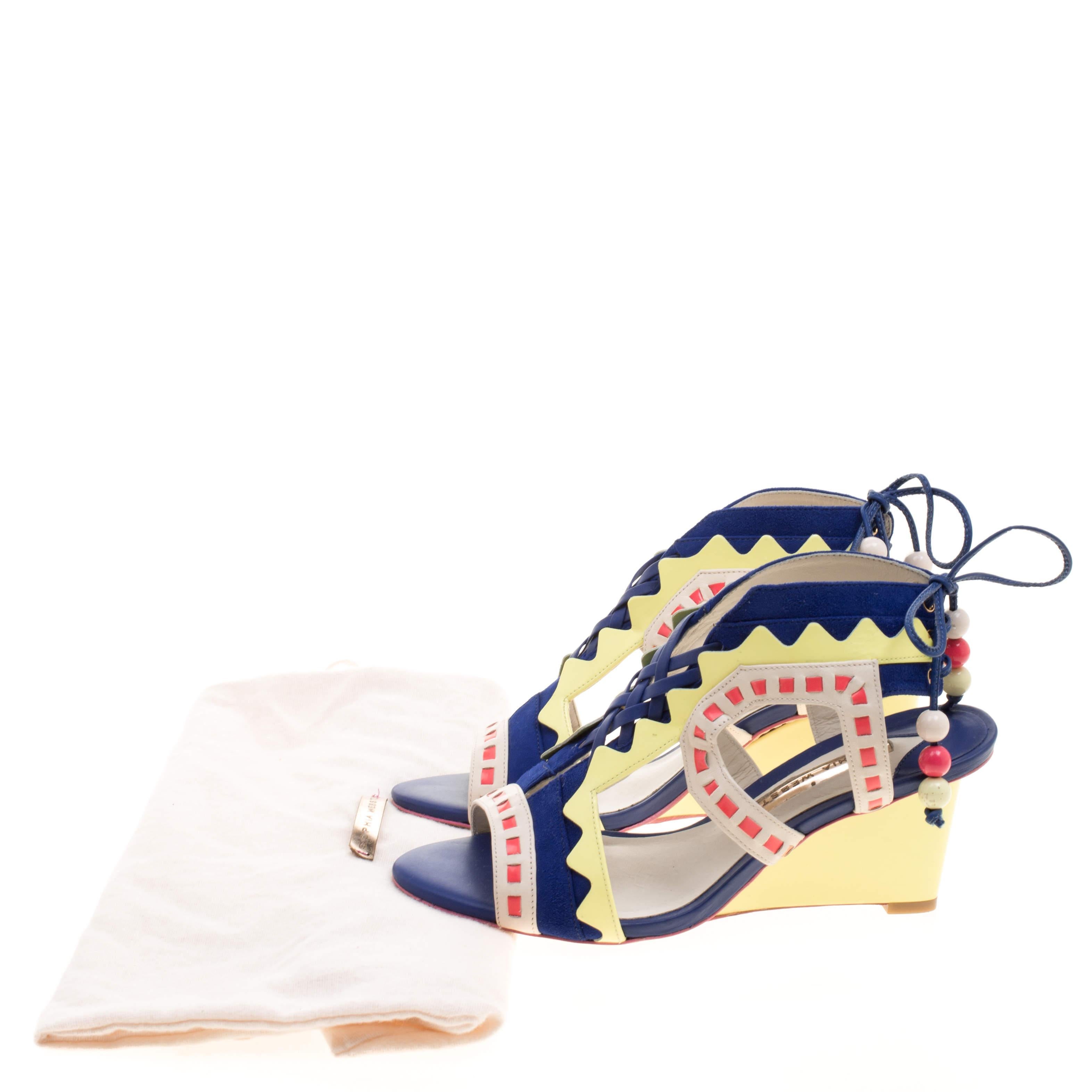 Sophia Webster Multicolor Leather and Suede Raya Wedge Sandals Size 36 3