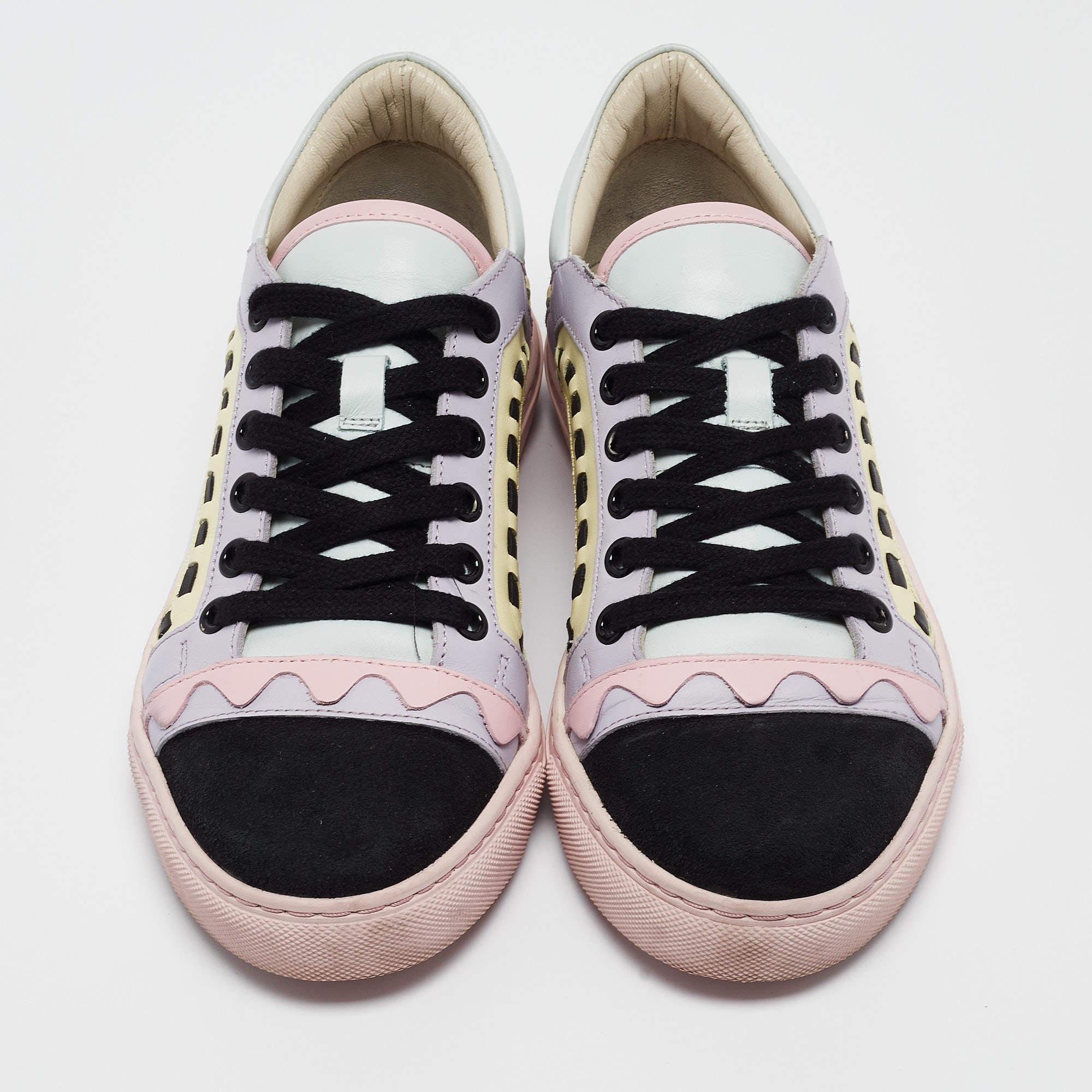 Gray Sophia Webster Multicolor Leather and Suede Riko Sneakers Size 37 For Sale