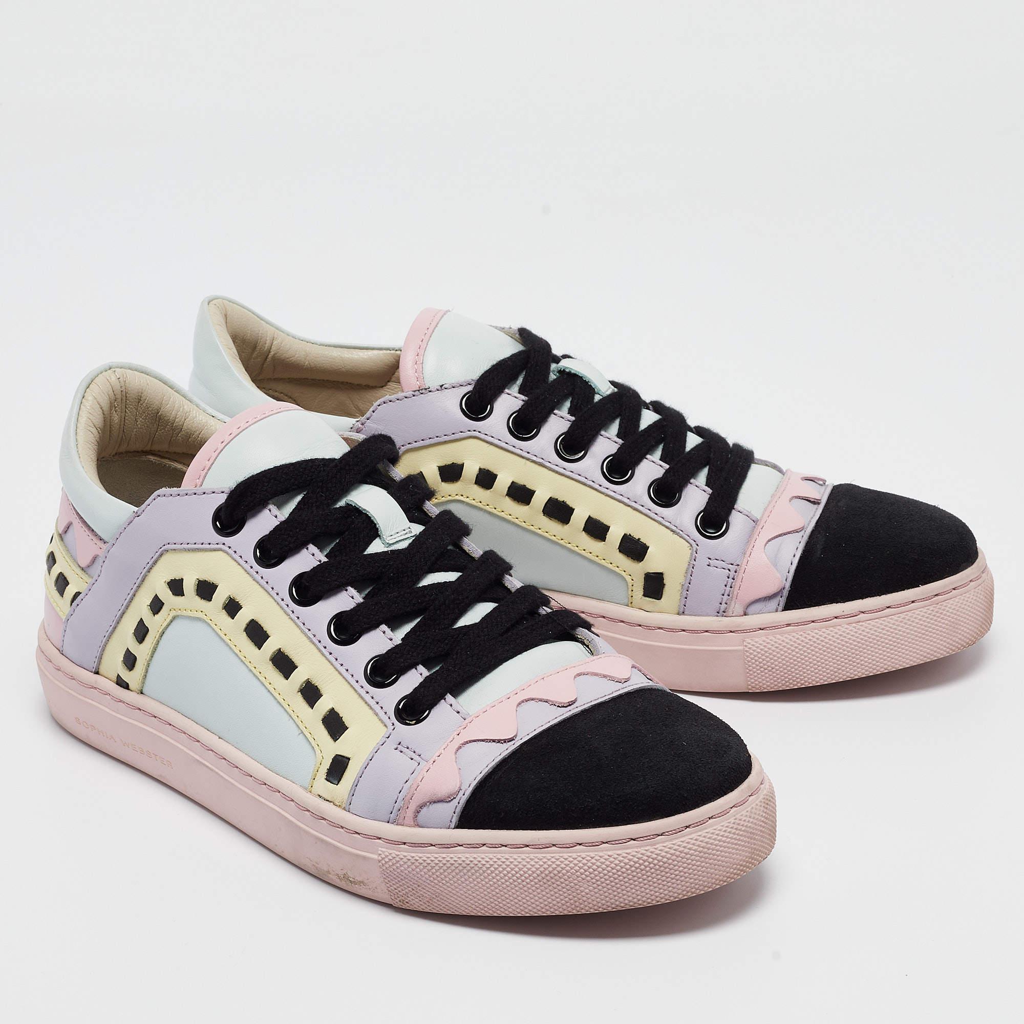 Sophia Webster Multicolor Leather and Suede Riko Sneakers Size 37 In Good Condition For Sale In Dubai, Al Qouz 2