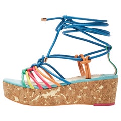 Sophia Webster Multicolor Leather Copacabana Cork Platform Sandals Size 37.5