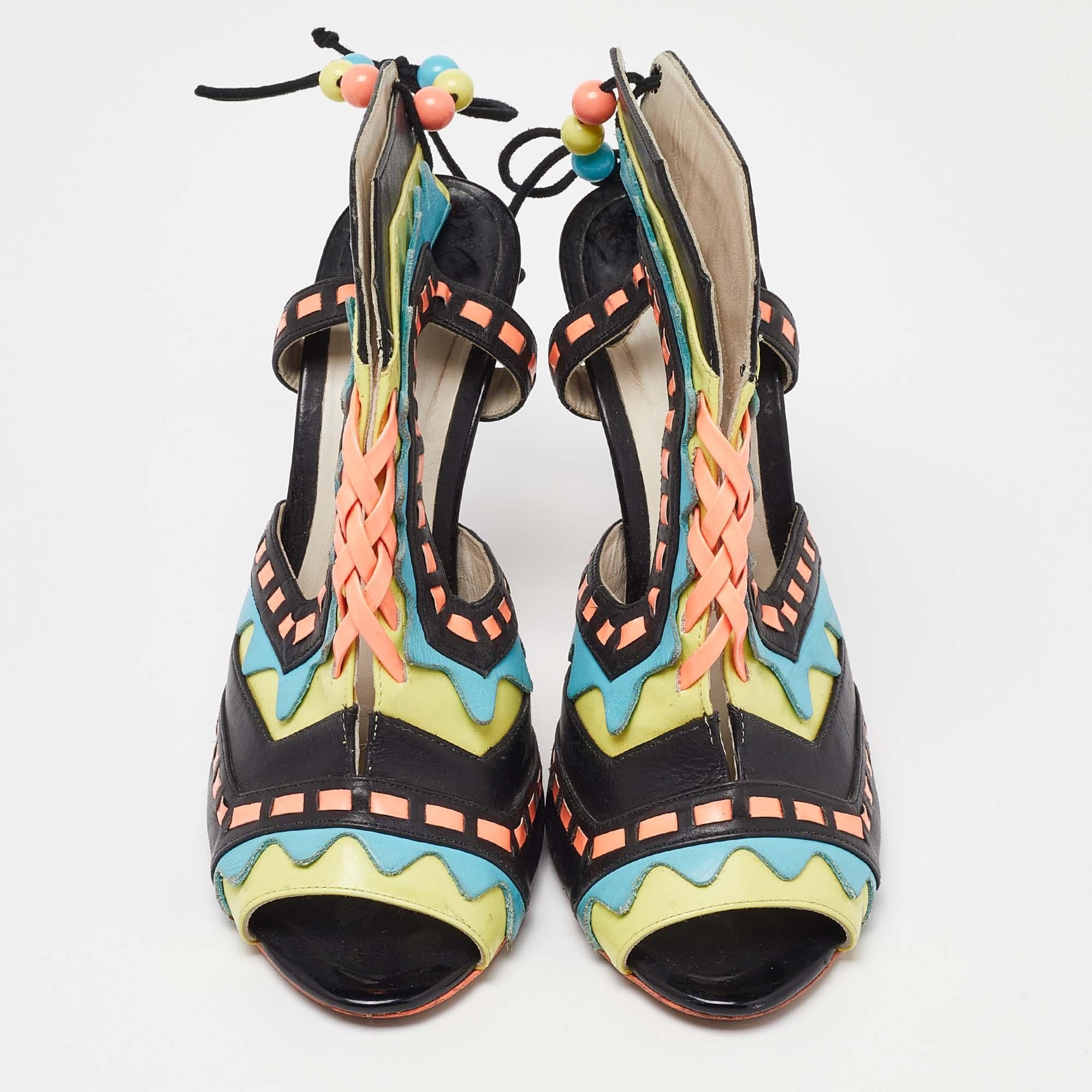 Black Sophia Webster Multicolor Leather Riko Cut Out Sandals Size 40 For Sale