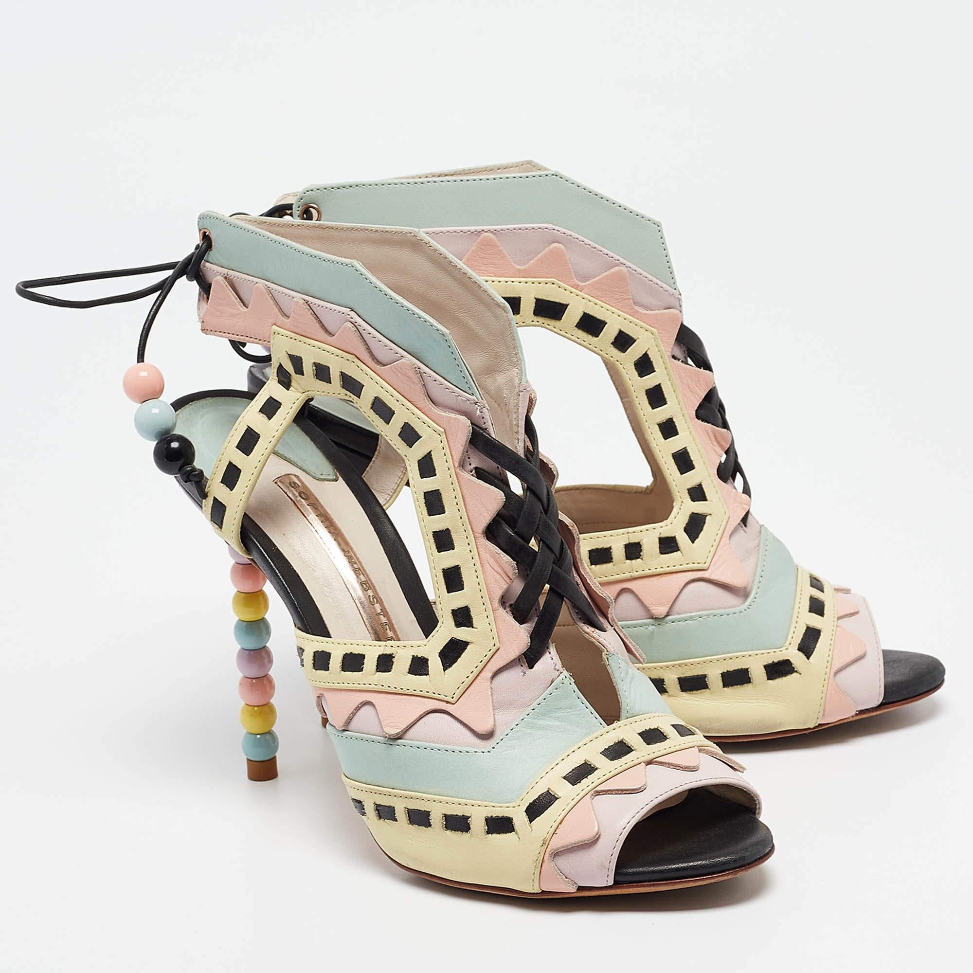Sophia Webster Multicolor Leather Riko Lace Up Sandals Size 37 In Good Condition In Dubai, Al Qouz 2