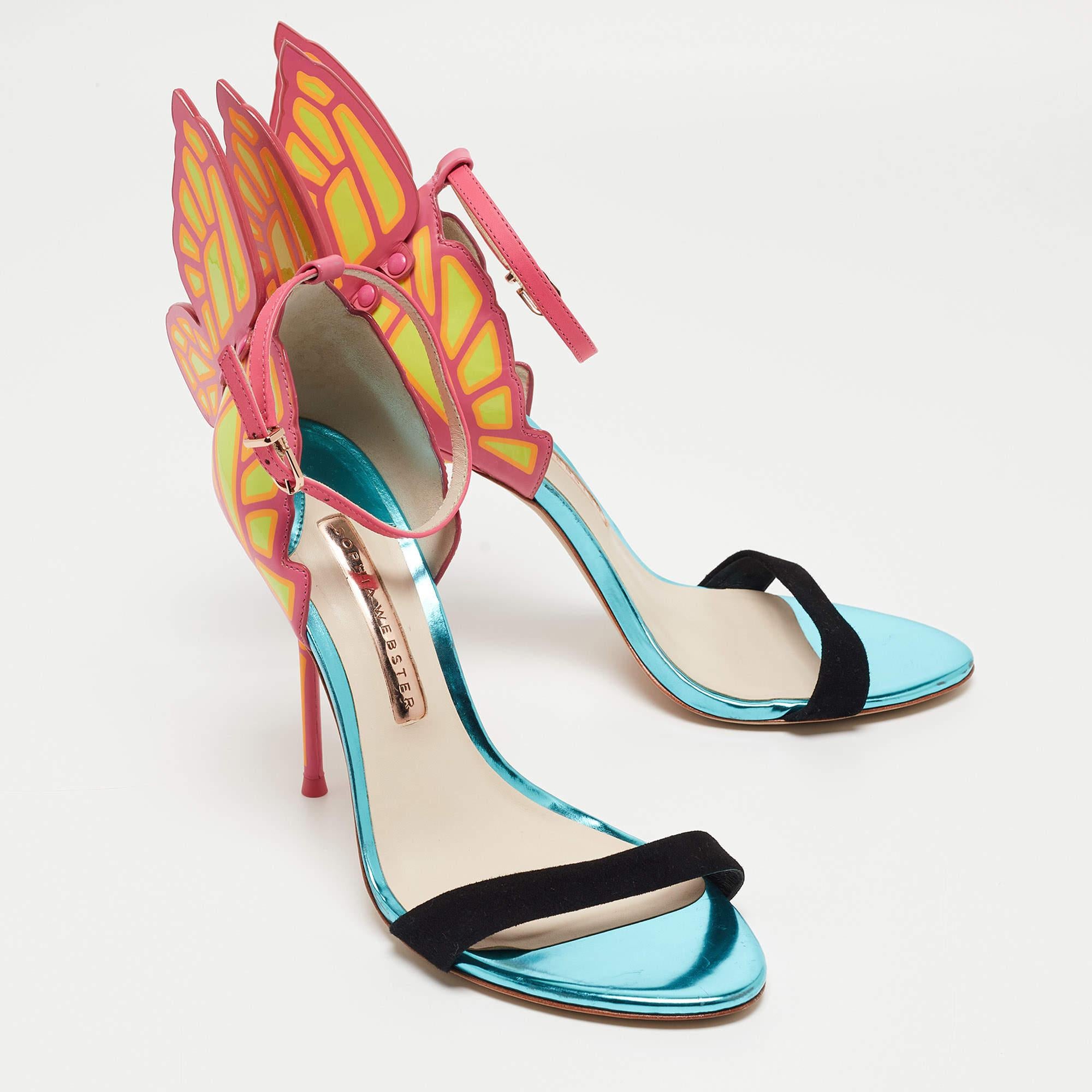 Sophia Webster Multicolor Patent Leather and Suede Chiara Butterfly Ankle Strap  In Good Condition For Sale In Dubai, Al Qouz 2
