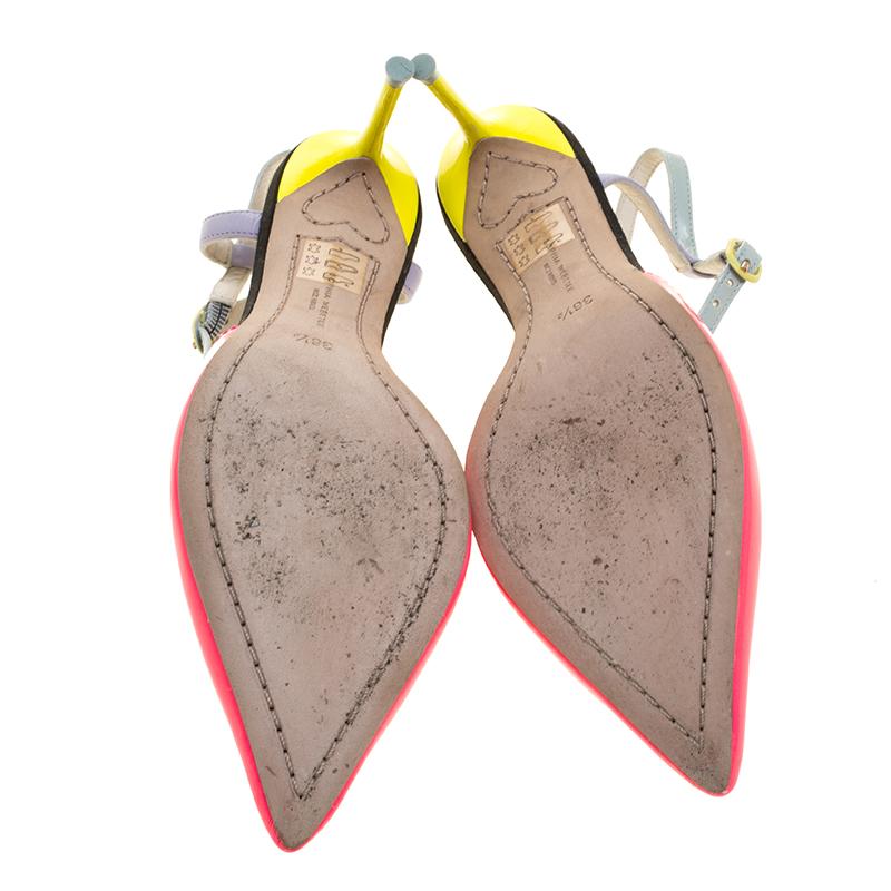 Sophia Webster Multicolor Patent Leather T Straps Pointed Toe Sandals Size 36.5 In Good Condition In Dubai, Al Qouz 2