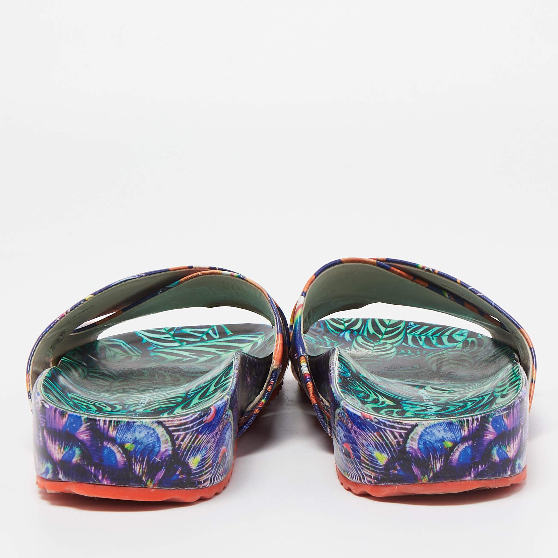 Women's Sophia Webster Multicolor Printed Leather Slides Size 40.5 For Sale
