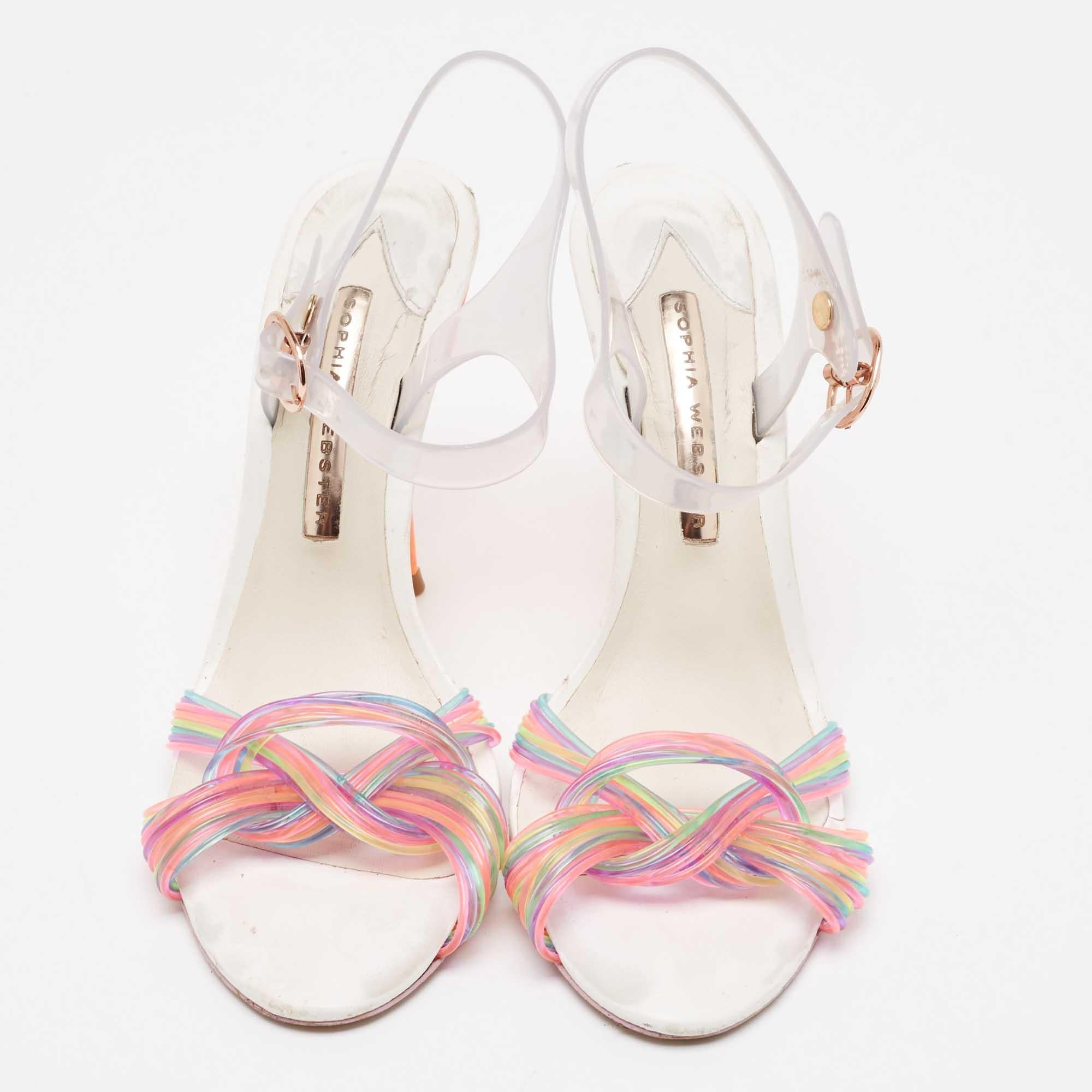 Sophia Webster Mehrfarbige Korallen-Sandalen mit Knöchelriemen aus PVC Größe 38,5 (Beige) im Angebot