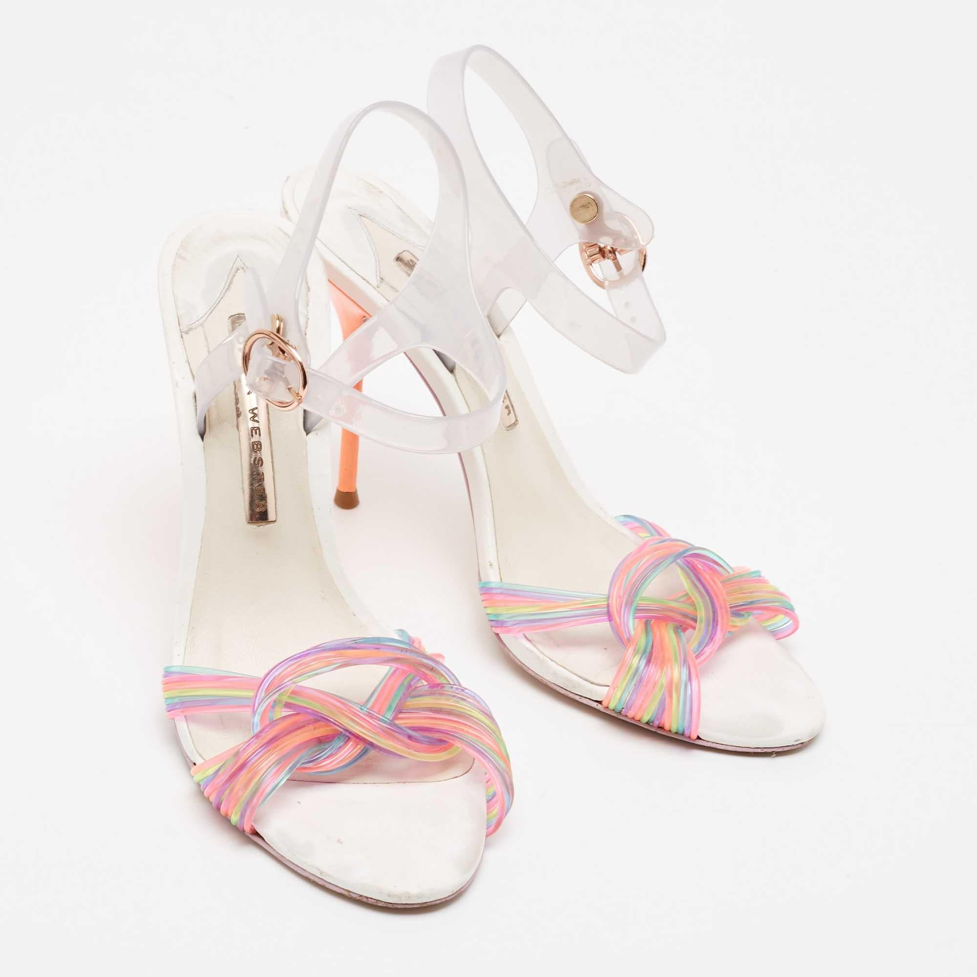 Sophia Webster Mehrfarbige Korallen-Sandalen mit Knöchelriemen aus PVC Größe 38,5 im Zustand „Gut“ im Angebot in Dubai, Al Qouz 2