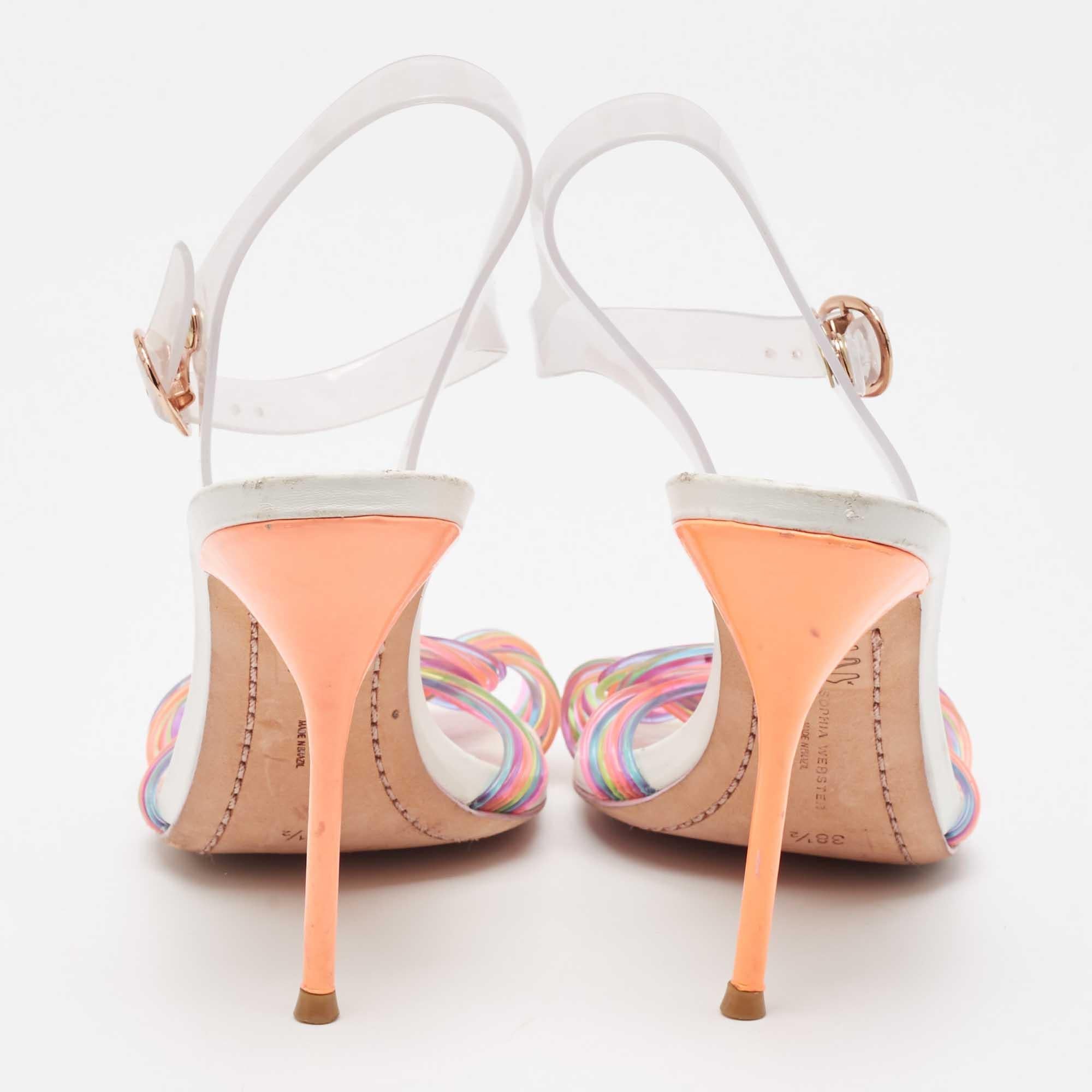 Sophia Webster Mehrfarbige Korallen-Sandalen mit Knöchelriemen aus PVC Größe 38,5 Damen im Angebot