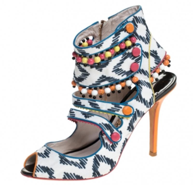 Sophia Webster Mehrfarbige Riemchensandalen aus Leder mit Perlen und Käfig Größe 39 Damen im Angebot