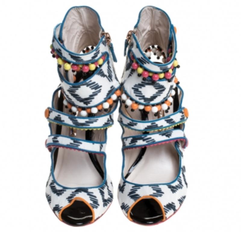 Sophia Webster Mehrfarbige Riemchensandalen aus Leder mit Perlen und Käfig Größe 39 im Angebot 2