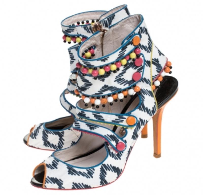 Sophia Webster Mehrfarbige Riemchensandalen aus Leder mit Perlen und Käfig Größe 39 im Angebot 3