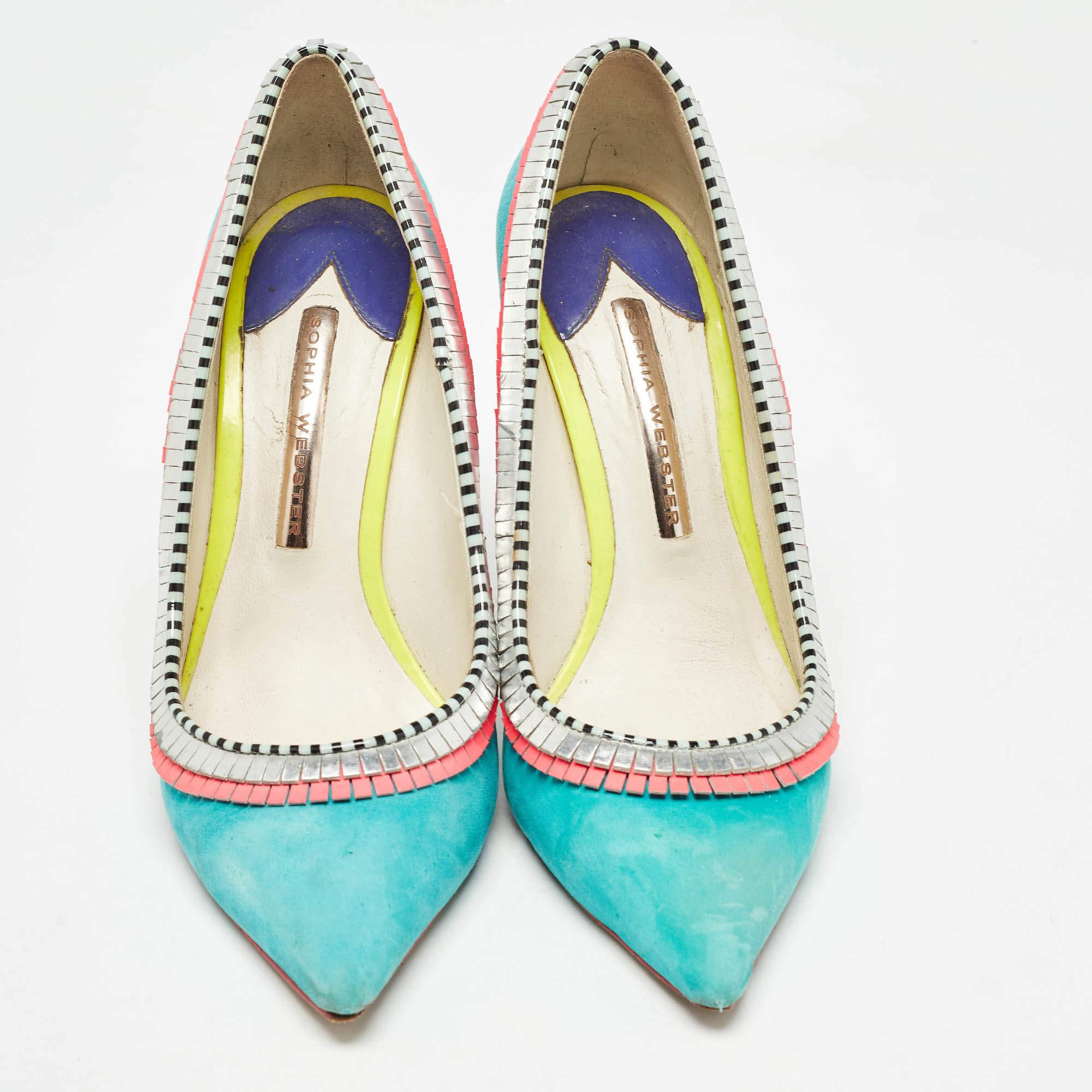Gris Sophia Webster escarpins à bout pointu en daim et cuir multicolore, taille 37 en vente