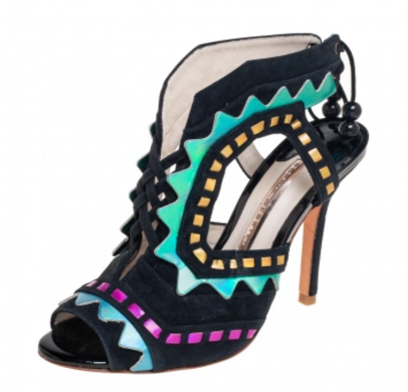 Sophia Webster Mehrfarbige Riko Cutout-Sandalen aus Wildleder und Leder Größe 37 (Schwarz) im Angebot