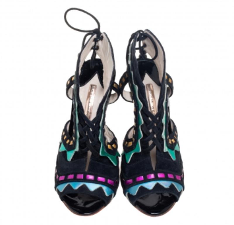 Sophia Webster Mehrfarbige Riko Cutout-Sandalen aus Wildleder und Leder Größe 37 im Zustand „Gut“ im Angebot in Dubai, Al Qouz 2