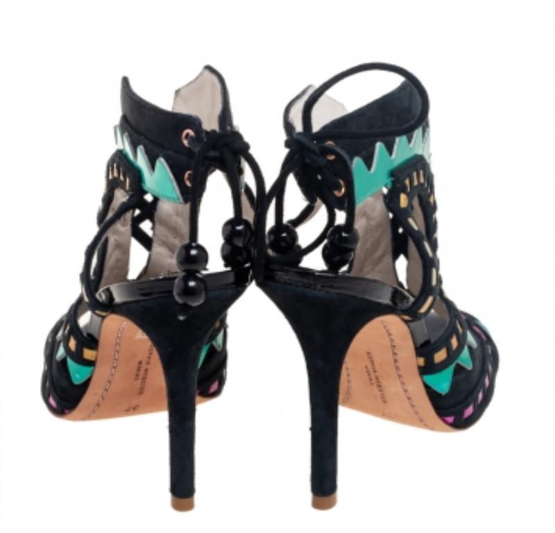 Sophia Webster Mehrfarbige Riko Cutout-Sandalen aus Wildleder und Leder Größe 37 im Angebot 1
