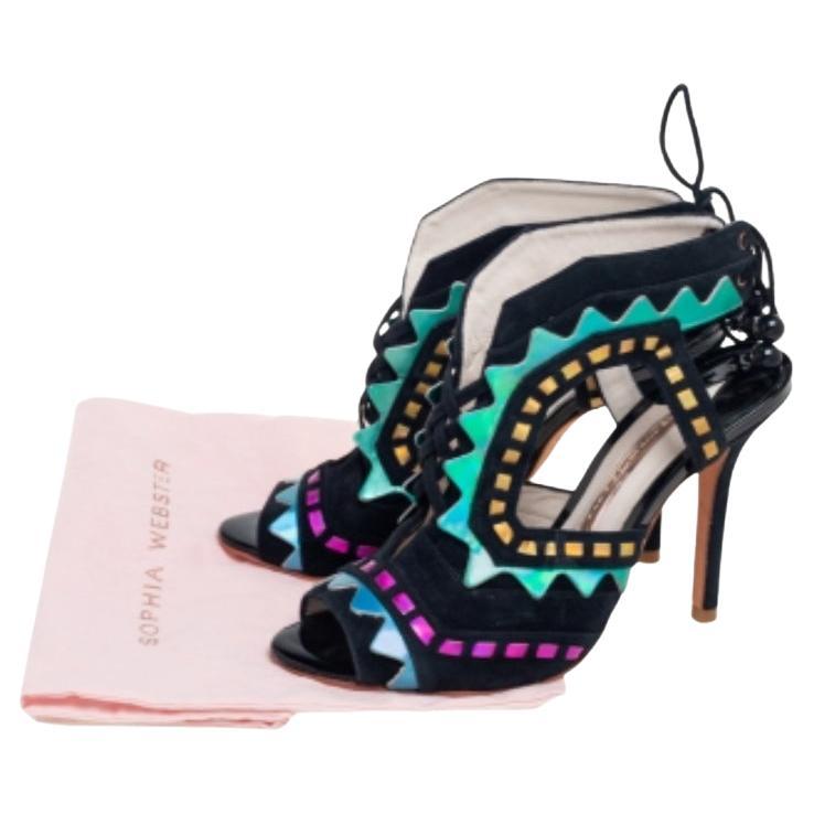 Sophia Webster Mehrfarbige Riko Cutout-Sandalen aus Wildleder und Leder Größe 37 im Angebot 4