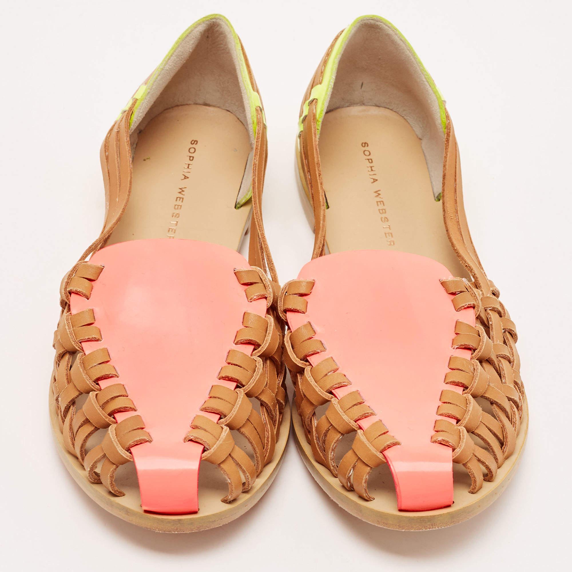 Brown Sophia Webster Multicolor Woven Leather and Patent Loafers Size 36 For Sale