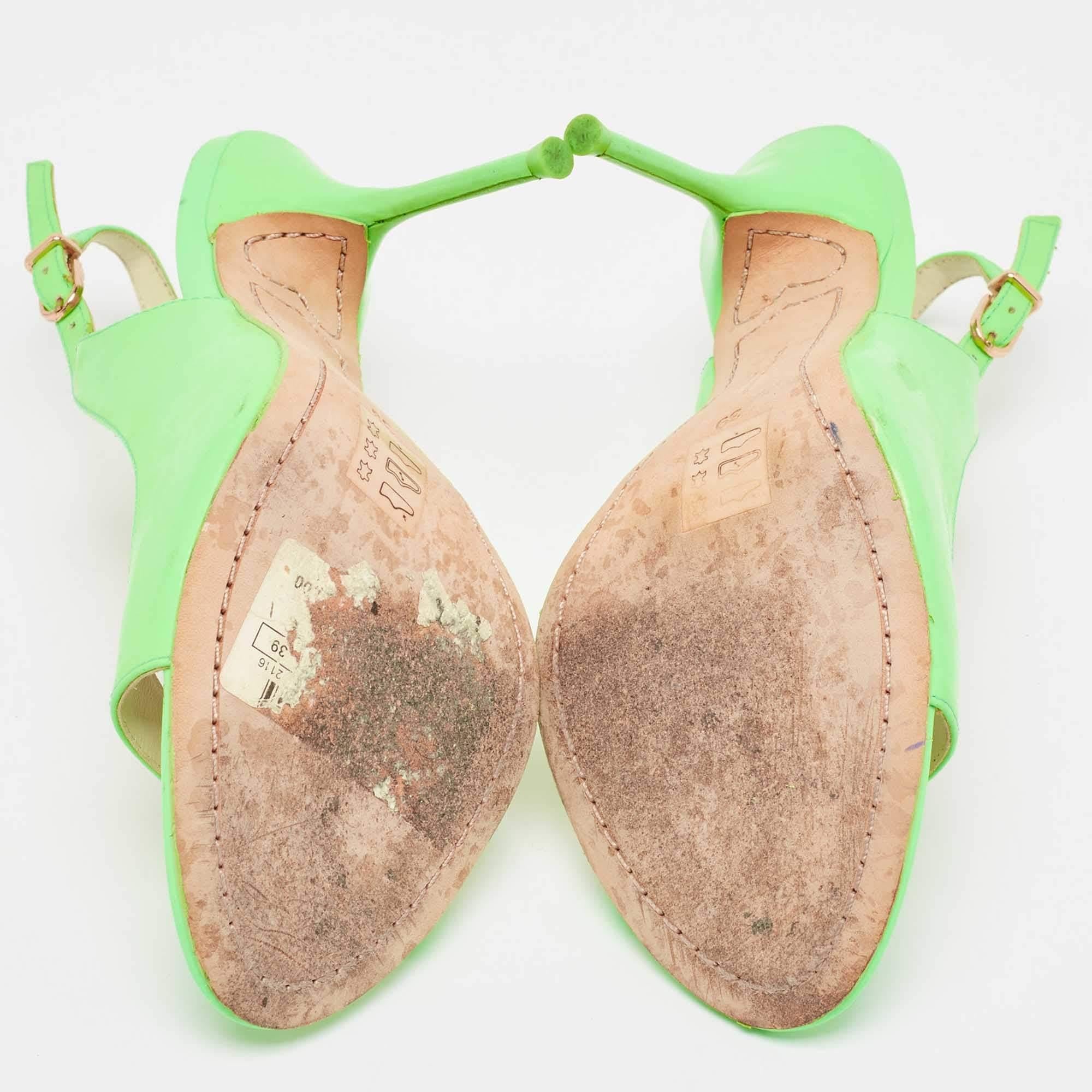 Sophia Webster Neon Green Leather Slingback D'orsay Sandals Size 39 For Sale 2