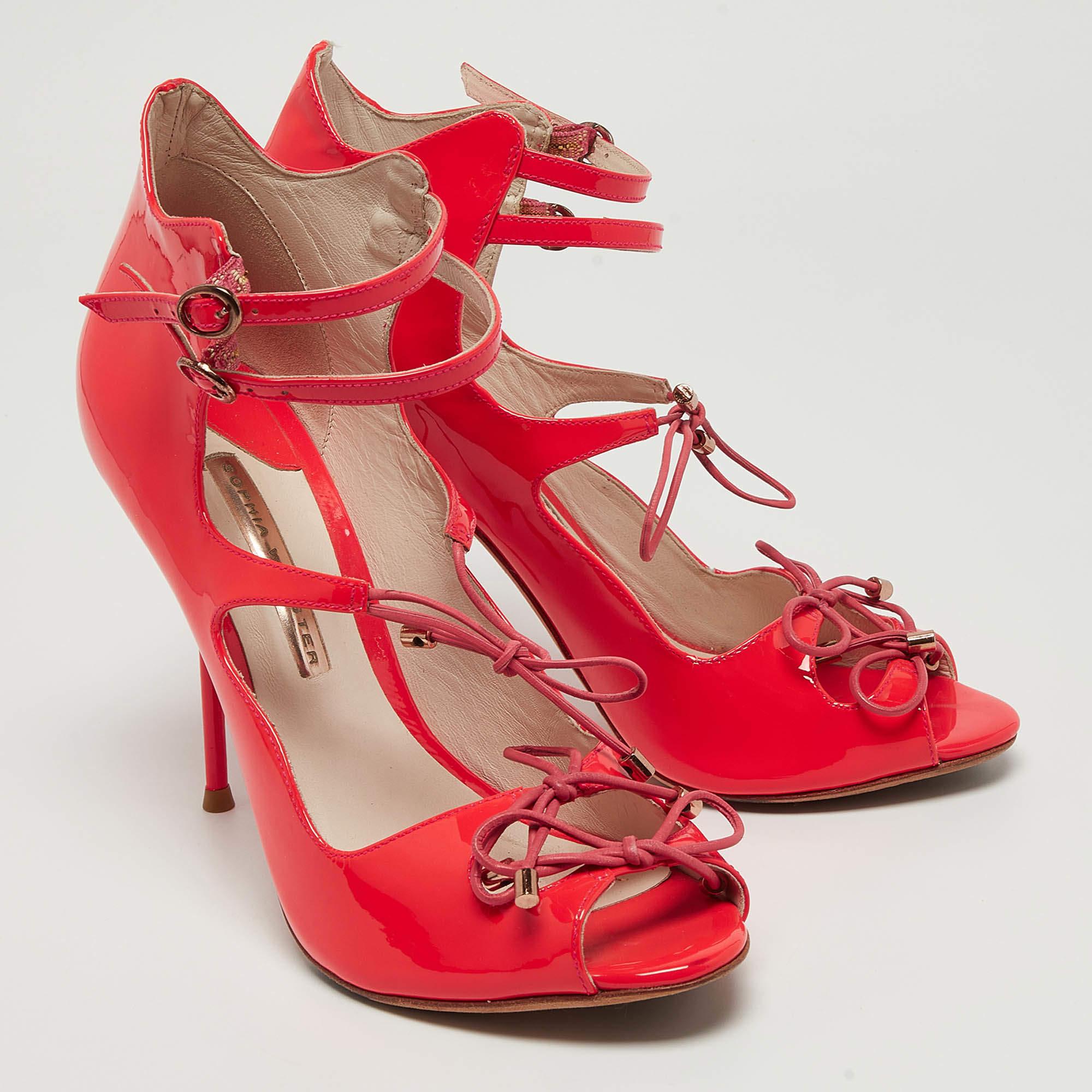 Women's Sophia Webster Neon Pink Patent Leather Ankle Strap Sandals Size 39.5 For Sale