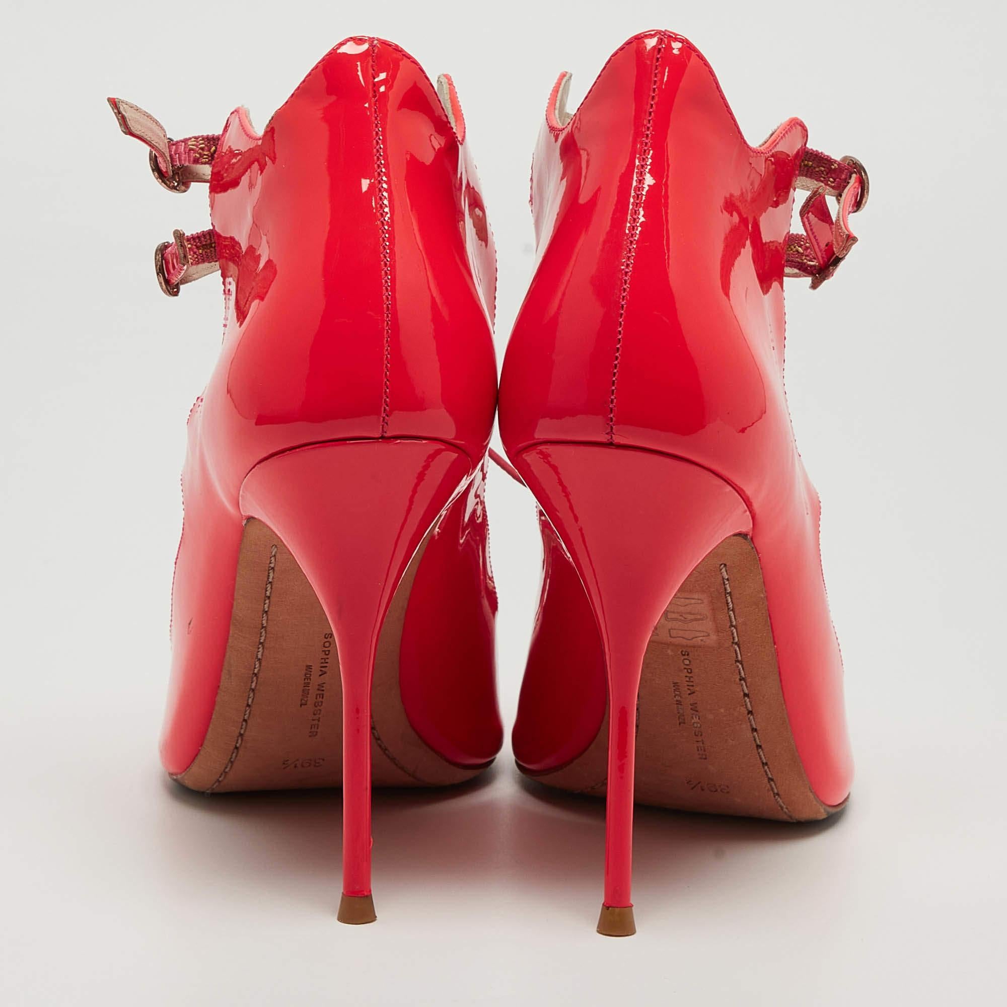 Sophia Webster Neon Pink Patent Leather Ankle Strap Sandals Size 39.5 For Sale 1