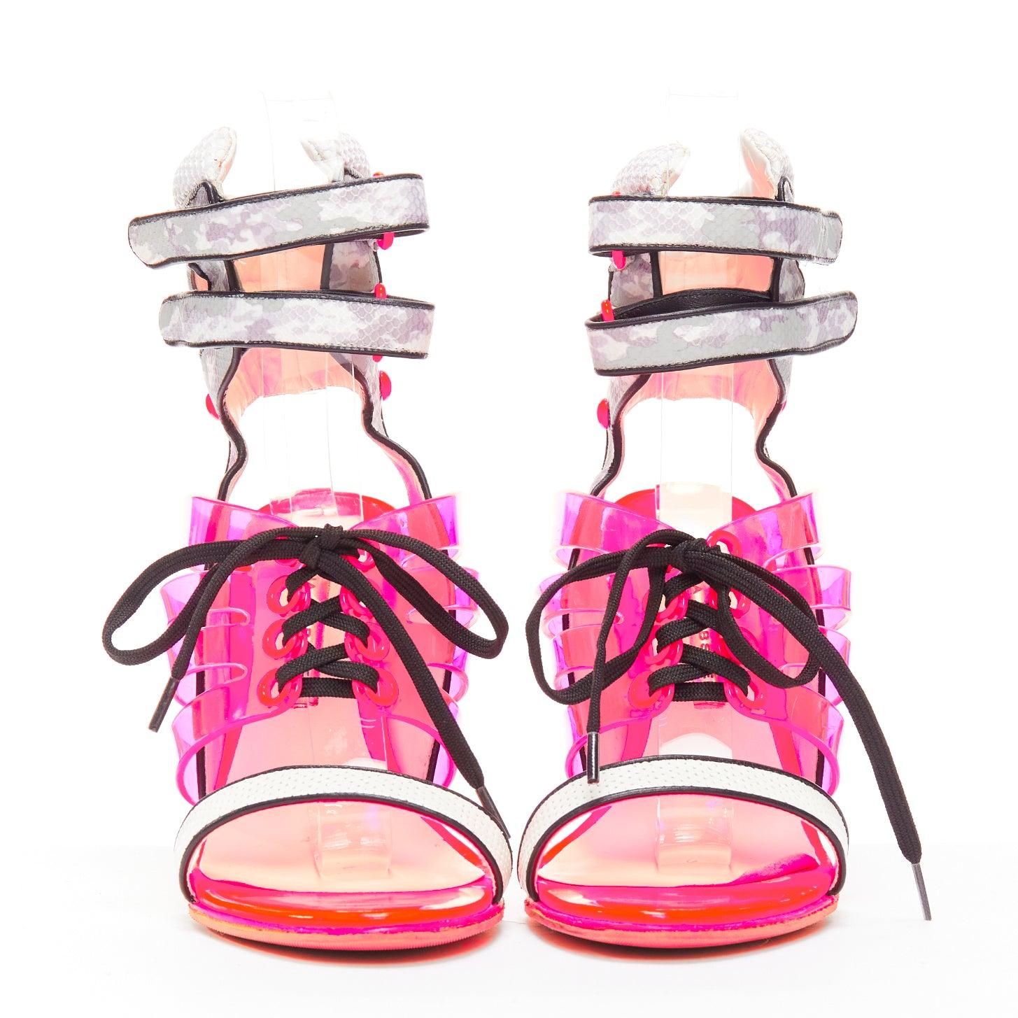 SOPHIA WEBSTER neon pink sneaker inspired ankle strap open oe sandal EU37-38 In Excellent Condition For Sale In Hong Kong, NT