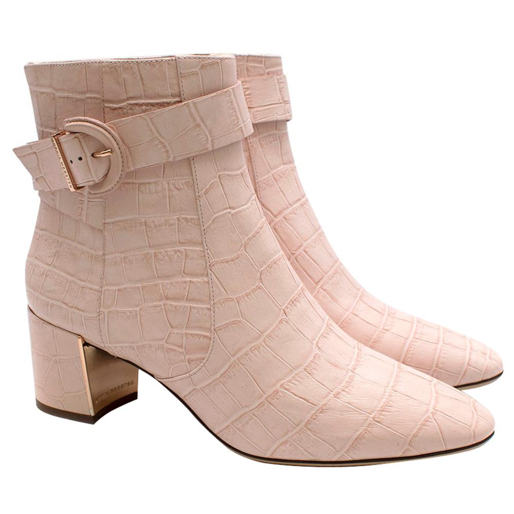 Sophia Webster Pink Croc Embossed Tutti 60 Ankle Boots 41