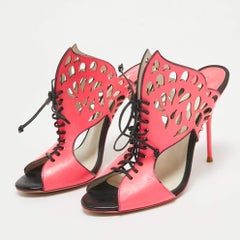 Sophia Webster Pink Leather Laser Cut Lace Up Sandals Size 39