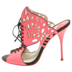 Sophia Webster Pink Leather Laser Cut Lace Up Sandals Size 39