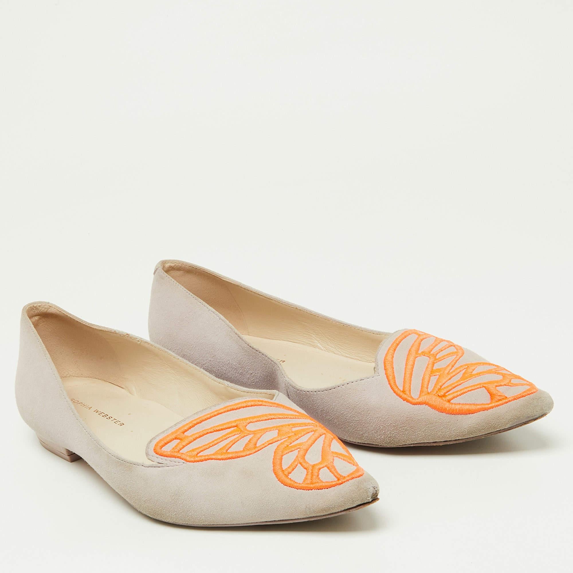 Sophia Webster Pink/Orange Suede Bibi Butterfly Pointed Toe Ballet Flats Size 37 In Fair Condition For Sale In Dubai, Al Qouz 2