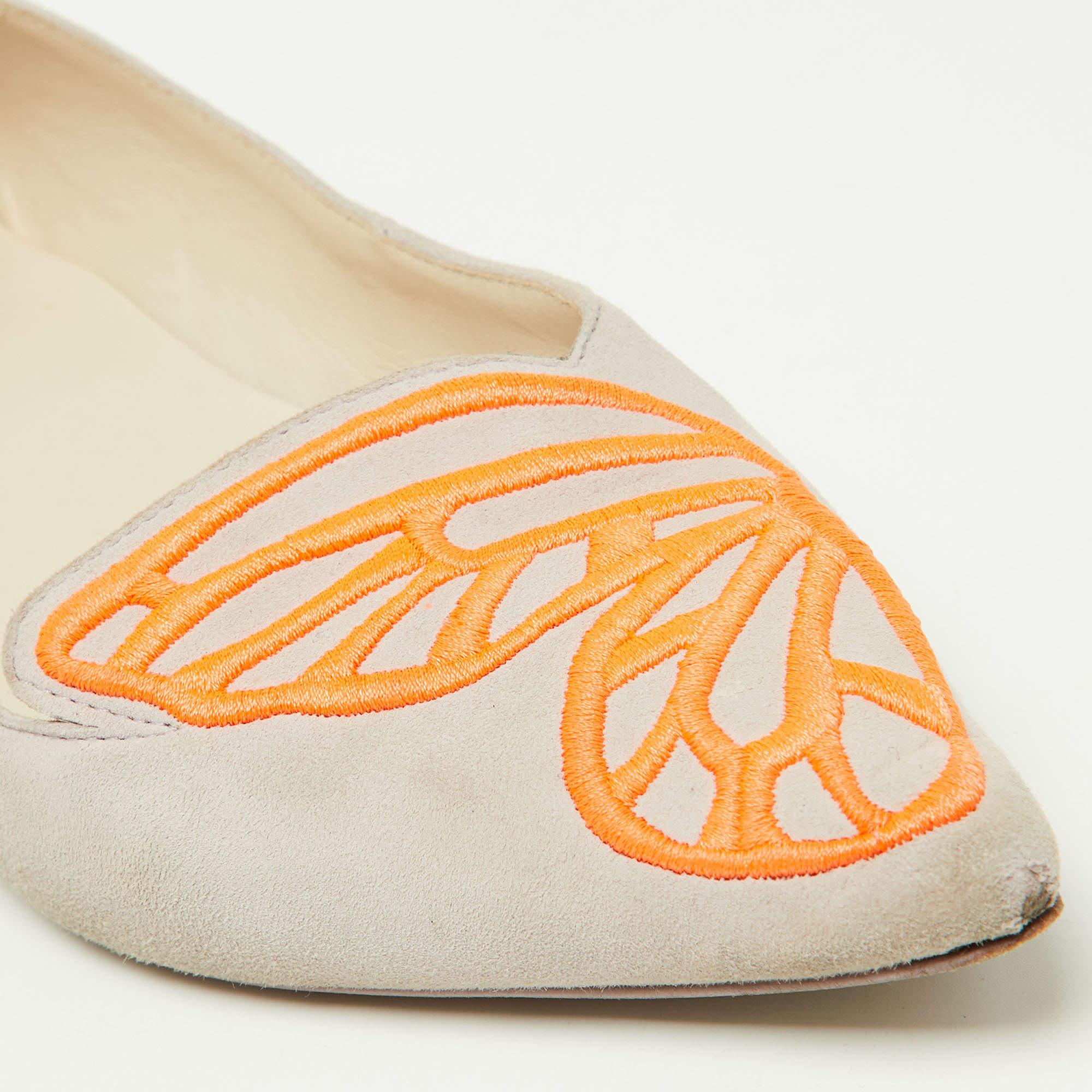 Sophia Webster Pink/Orange Suede Bibi Butterfly Pointed Toe Ballet Flats Size 37 For Sale 2