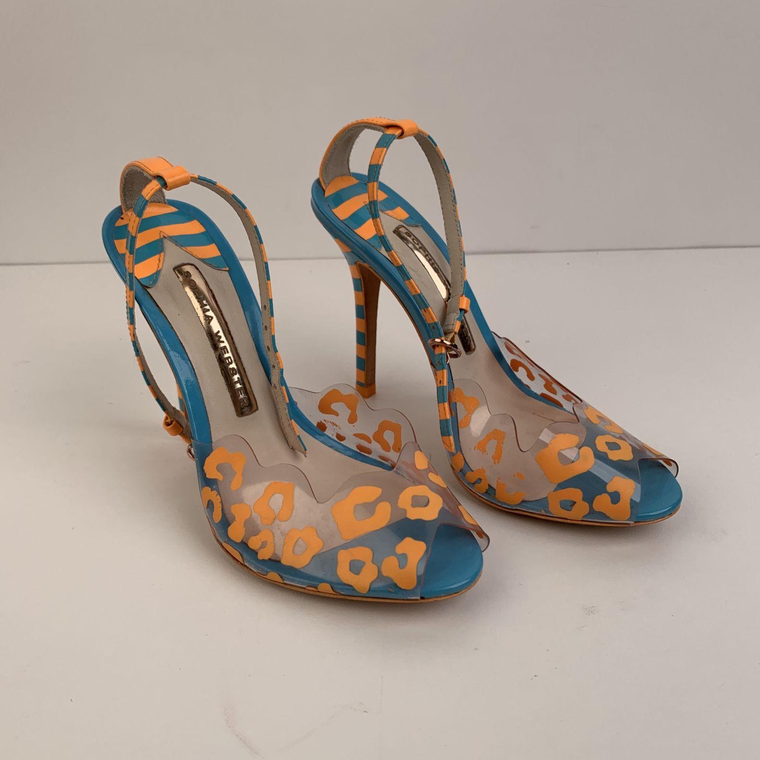 Brown Sophia Webster Plastic Blue and Orange Striped Sandals Shoes Size 35.5