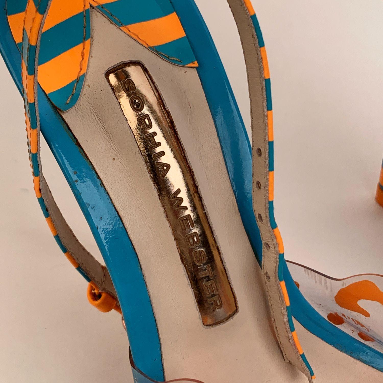 Sophia Webster Plastic Blue and Orange Striped Sandals Shoes Size 35.5 In Good Condition In Rome, Rome