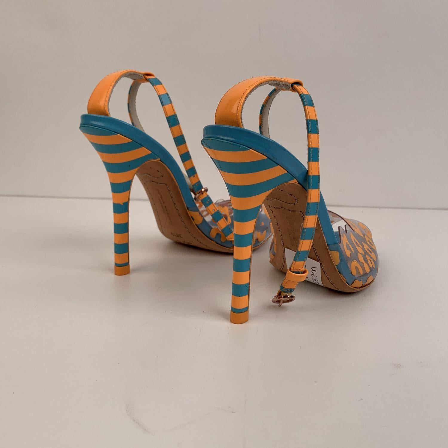 Women's Sophia Webster Plastic Blue and Orange Striped Sandals Shoes Size 35.5