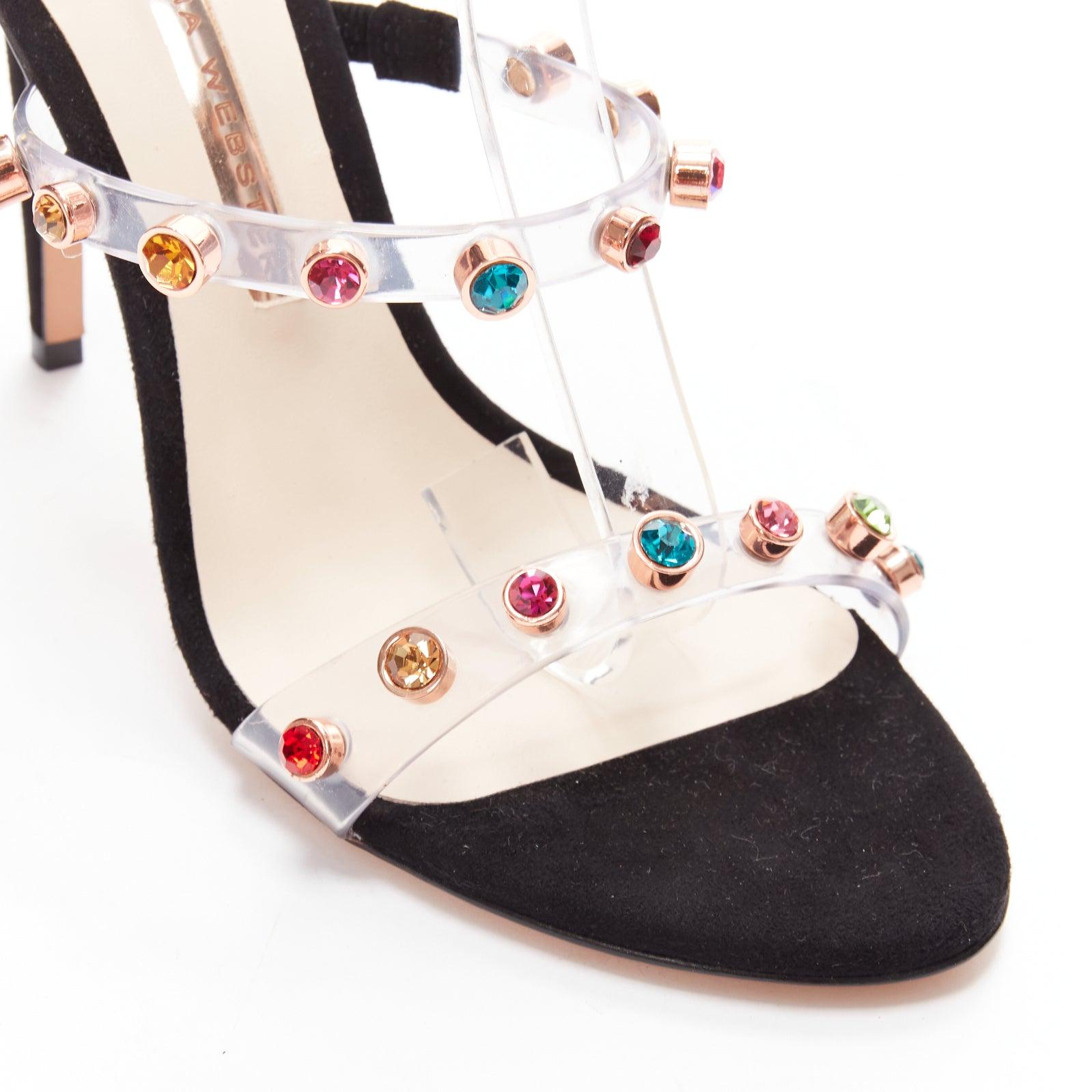 SOPHIA WEBSTER Rosalind 100 multicolore gem crystal PVC strappy heels EU38.5 en vente 2