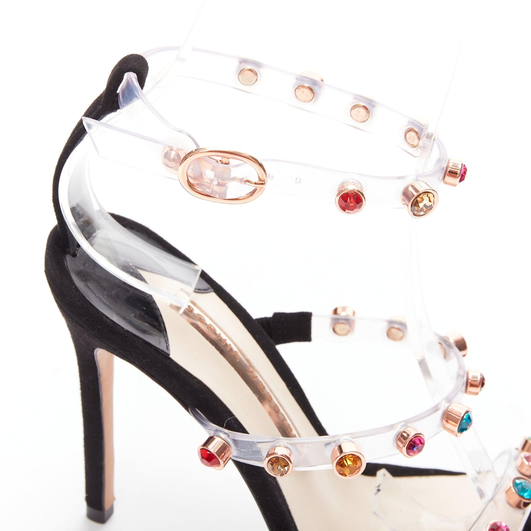 SOPHIA WEBSTER Rosalind 100 multicolore gem crystal PVC strappy heels EU38.5 en vente 3
