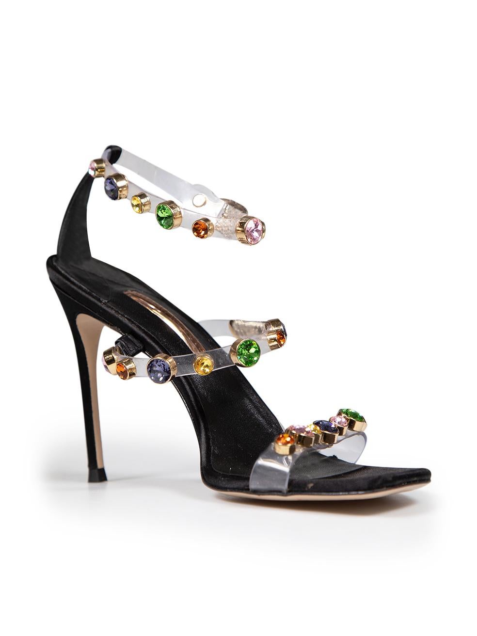 CONDITION is Very good. Minimal wear to shoes is evident. Minimal wear to both heels, toe tips and the left sole with small scratches and abrasions and the right strap with discolouration on this used Sophia Webster designer resale item.
 
 
 
