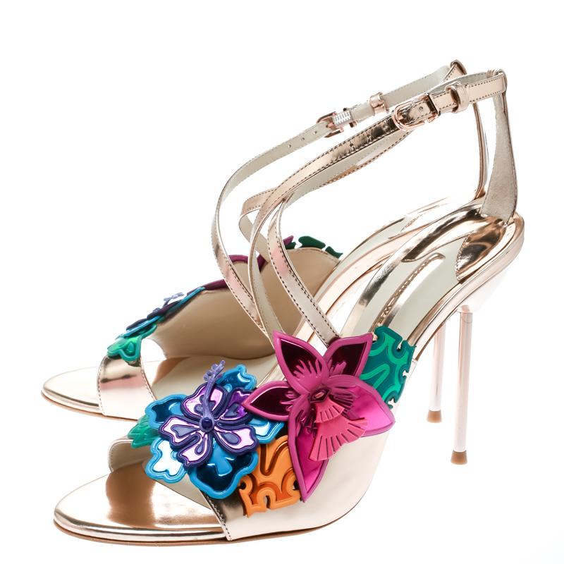 Women's Sophia Webster Rose Gold Hula Floral Embellished Crisscross Sandals Size 40.5