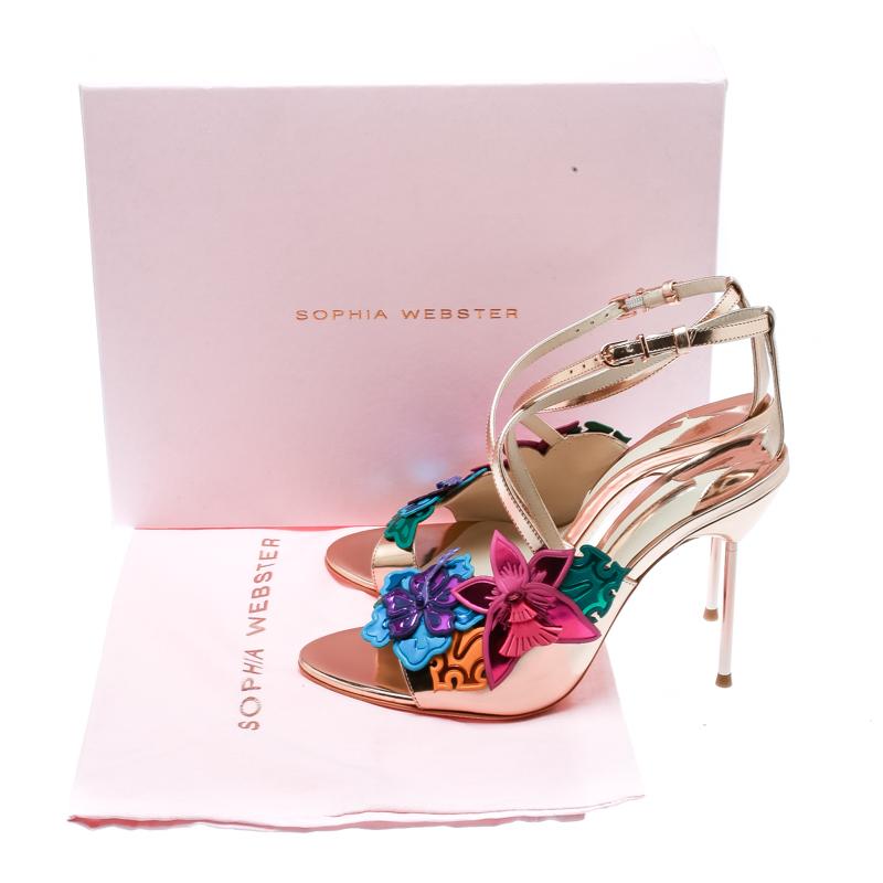 Sophia Webster Rose Gold Hula Floral Embellished Crisscross Sandals Size 40.5 1